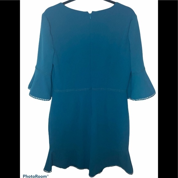Betsy Johnson bell sleeve sheath teal dress size10 - Picture 4 of 12